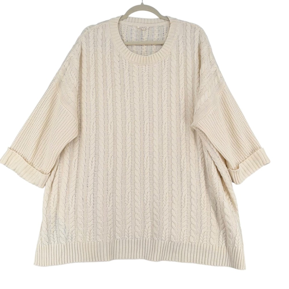 JODIFL‎ Cream Cable Knit Oversized 3/4 Sleeve Sweater Plus Size 1X